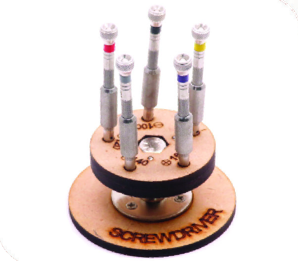 Wooden Screwdriver Stand with Five Screwdrivers