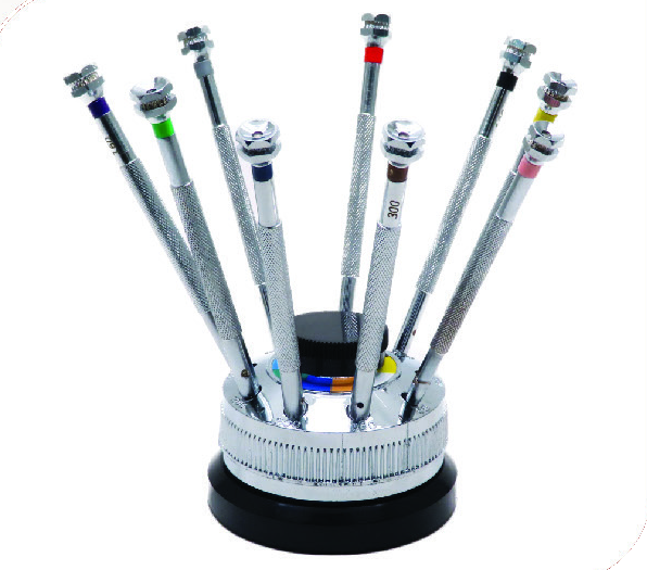 Brass Revolving Screwdriver Stand with Screwdrivers