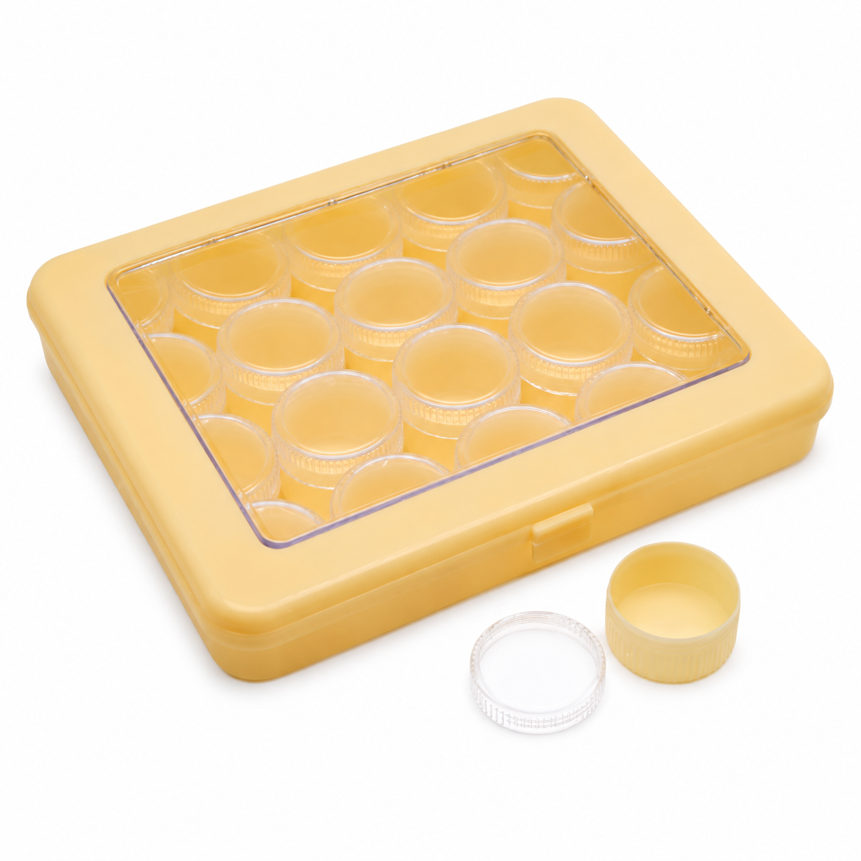 Plastic Storage Box with 20 Round Containers and Window Lid