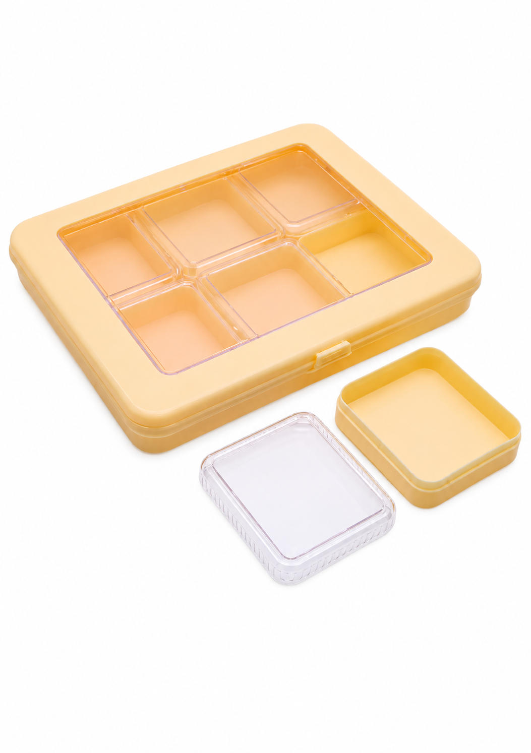 Plastic Storage Box with 6 Rectangular Containers and Window Lid
